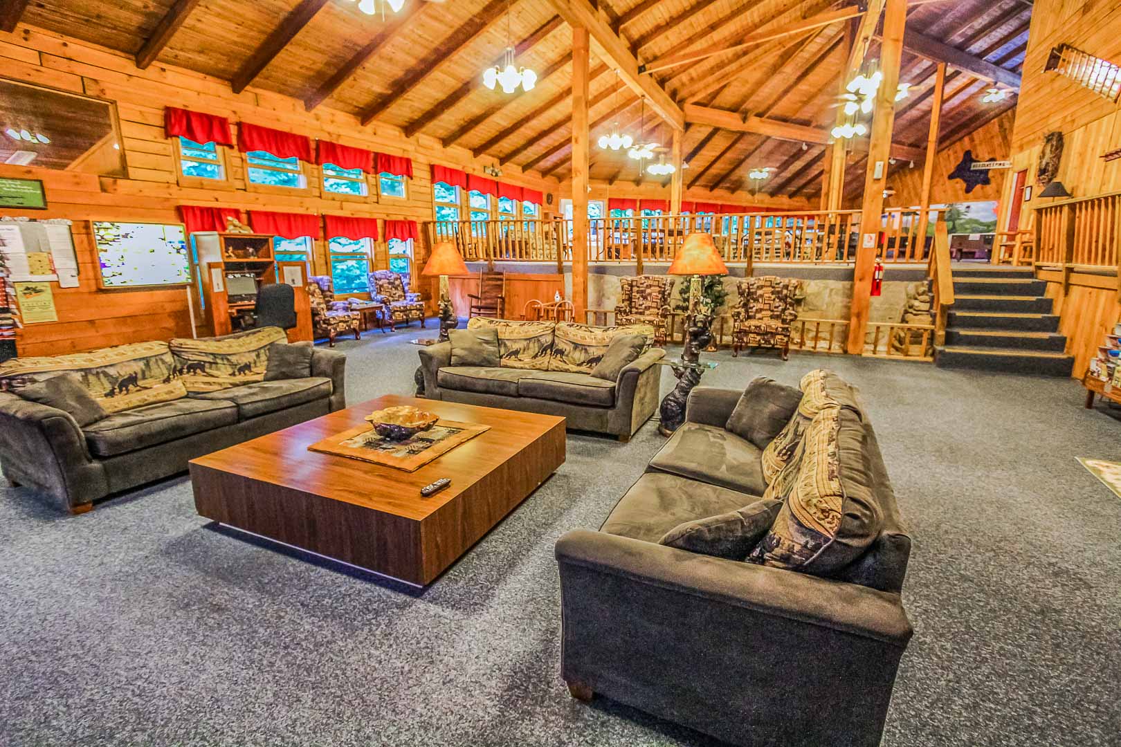 An expansive lobby area at  VRI's Smoketree Lodge in North Carolina.